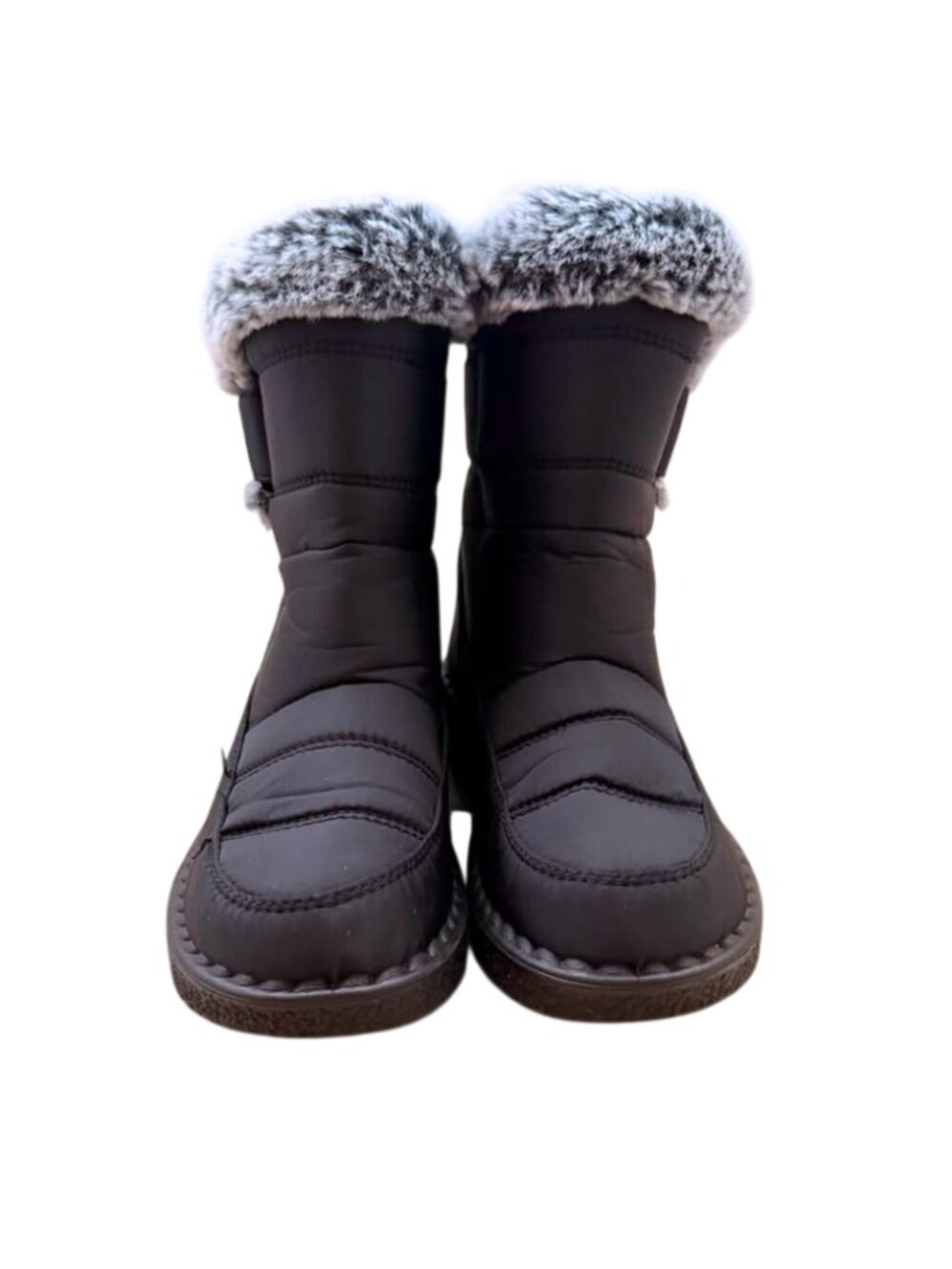 Black Quilted Winter Snow Boots Faux Fur Trim Shoes Size US 5.5 / EU 36